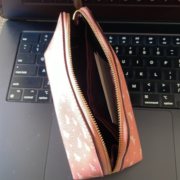 Coach Pink/White Butterfly Dot Print Coated Canvas Cosmetic Case. - Picture 8 of 9